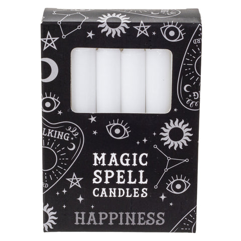 PACK OF 12 WHITE HAPPINESS SPELL CANDLES C/96