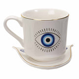 EVIL EYE CUP AND SAUCER WHITE C/36