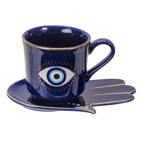 EVIL EYE CUP AND SAUCER BLUE C/36