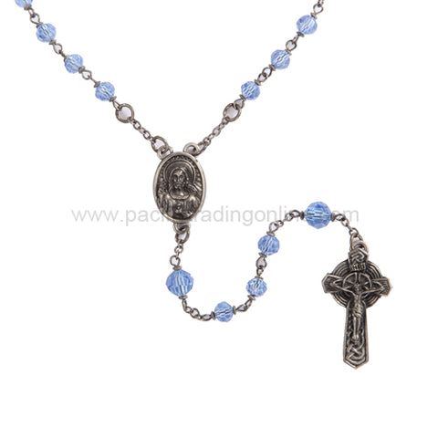 Sacred Heart of Jesus Rosary w Blue Clear Glass Beads