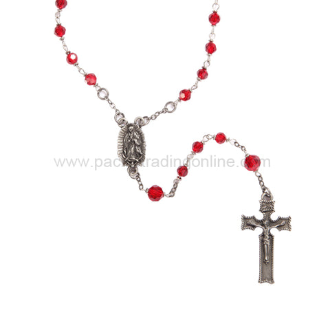 Lady Guadalupe Rosary w Red Clear Glass Beads