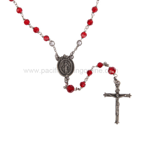 MIRACULOUS MEDAL ROSARY W/ RED GLASS BEADS