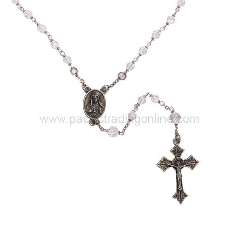 Immaculate Heart of Mary Rosary w Clear Glass Beads